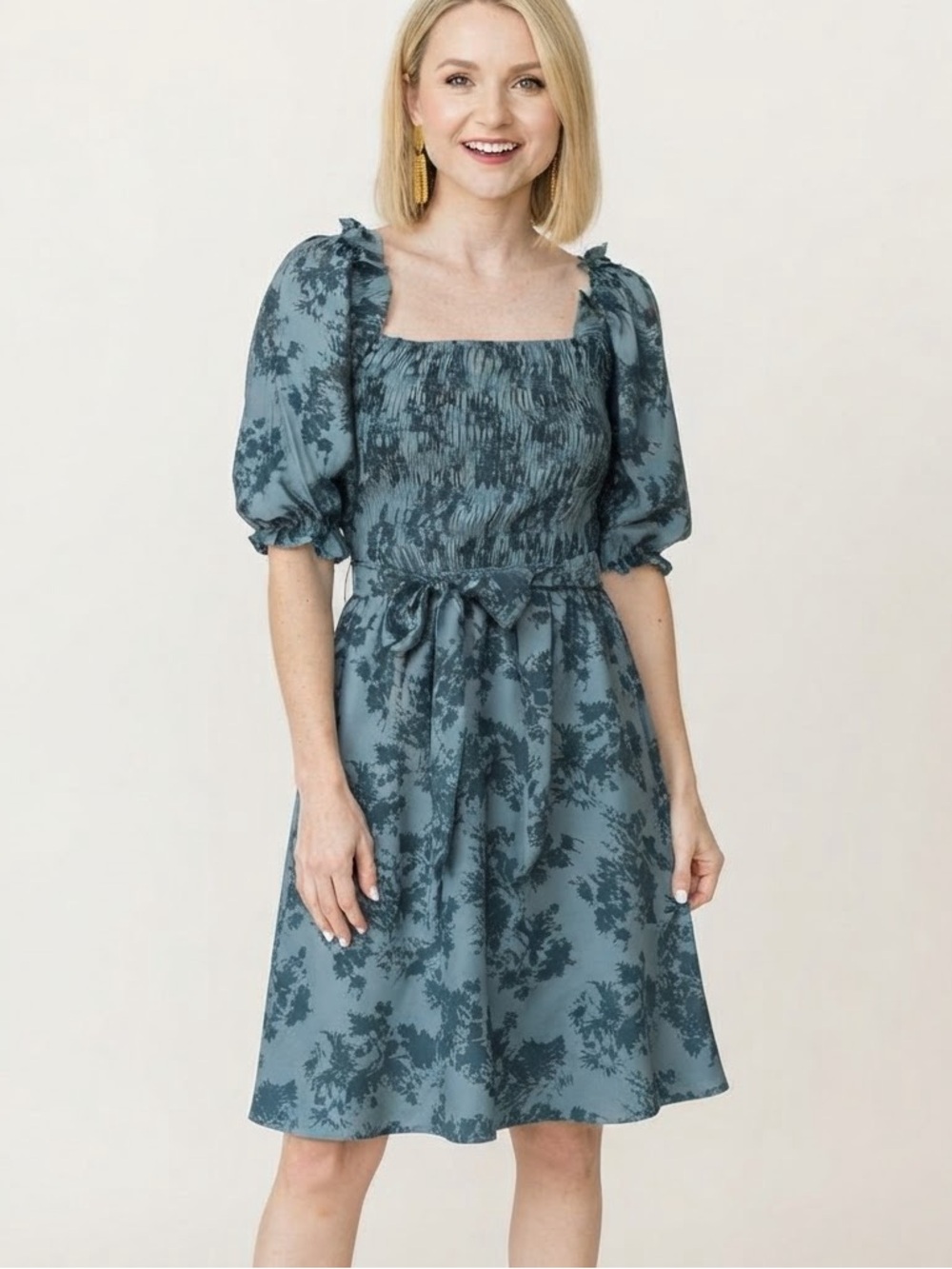 Gal Meets Glam Sz 14 Blue Floral Cottagecore Puff Sleeves Dress